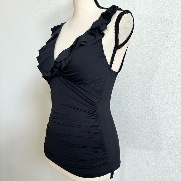 Lauren Ralph Lauren Black Beach Club Solid Ruffle Tankini Top Women’s Small NWT - Picture 4 of 8